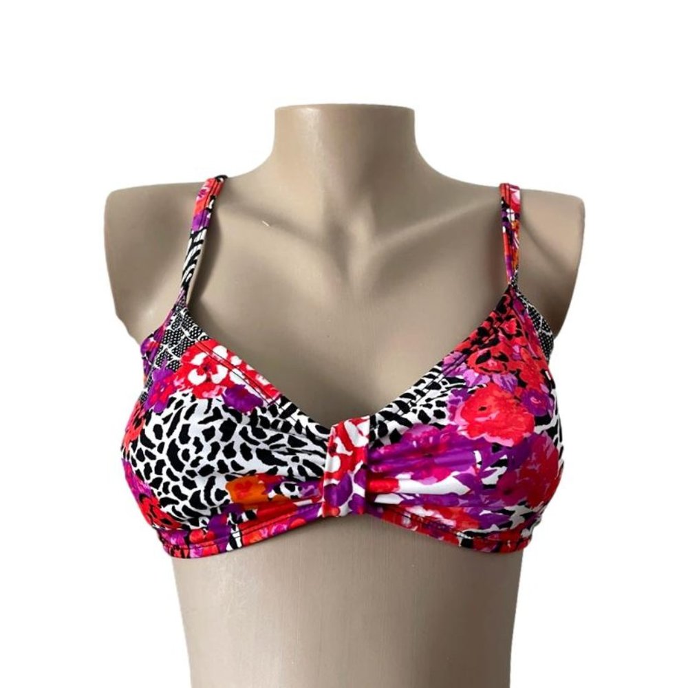 Animal Print Floral Bikini Top